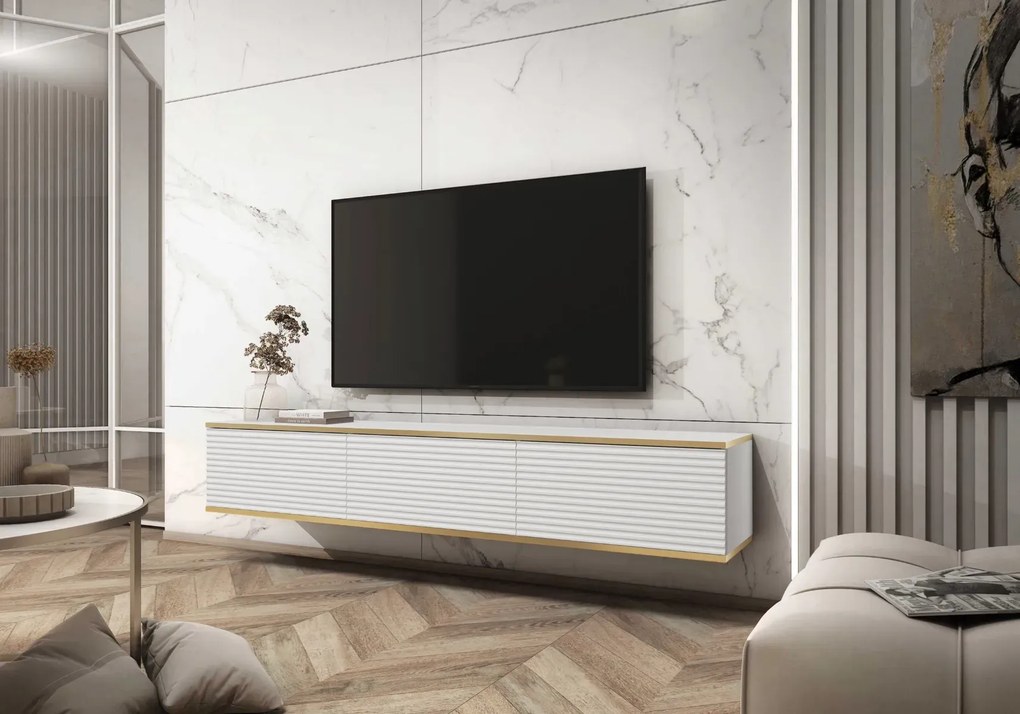 Szafka RTV KARL 3D 175cm wisząca/stojąca biały mat PIASKI Meble