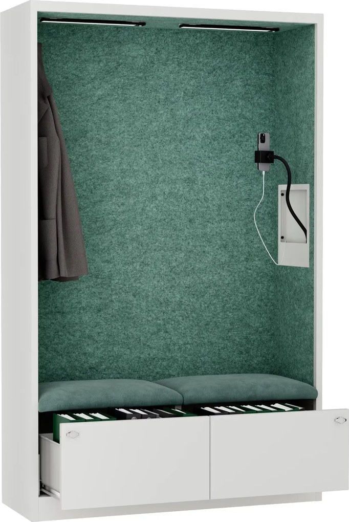 Szafa akustyczna do biura i szkoły Sally MentalBox, 115 x 40 x 185 cm, biały/zielony
