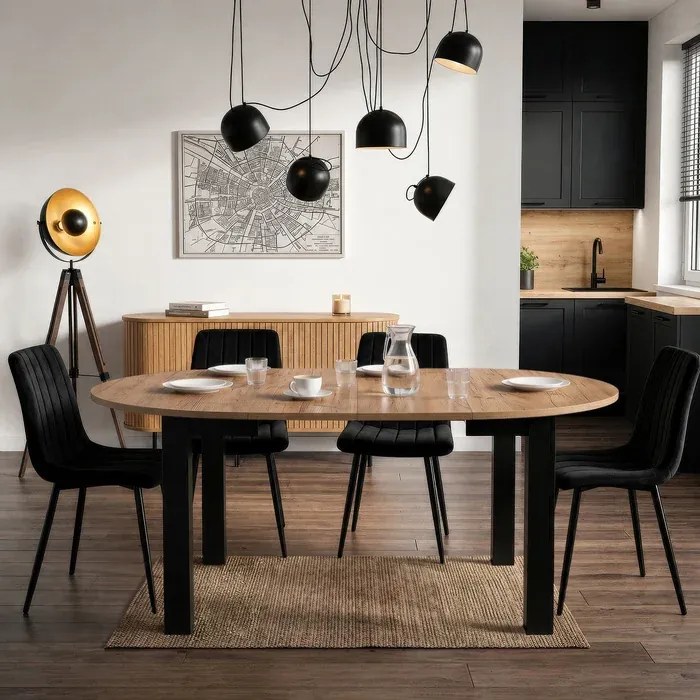 Stół Okrągły Rozkładany JAMES 103-223 cm Dąb Craft/Czarny Loft