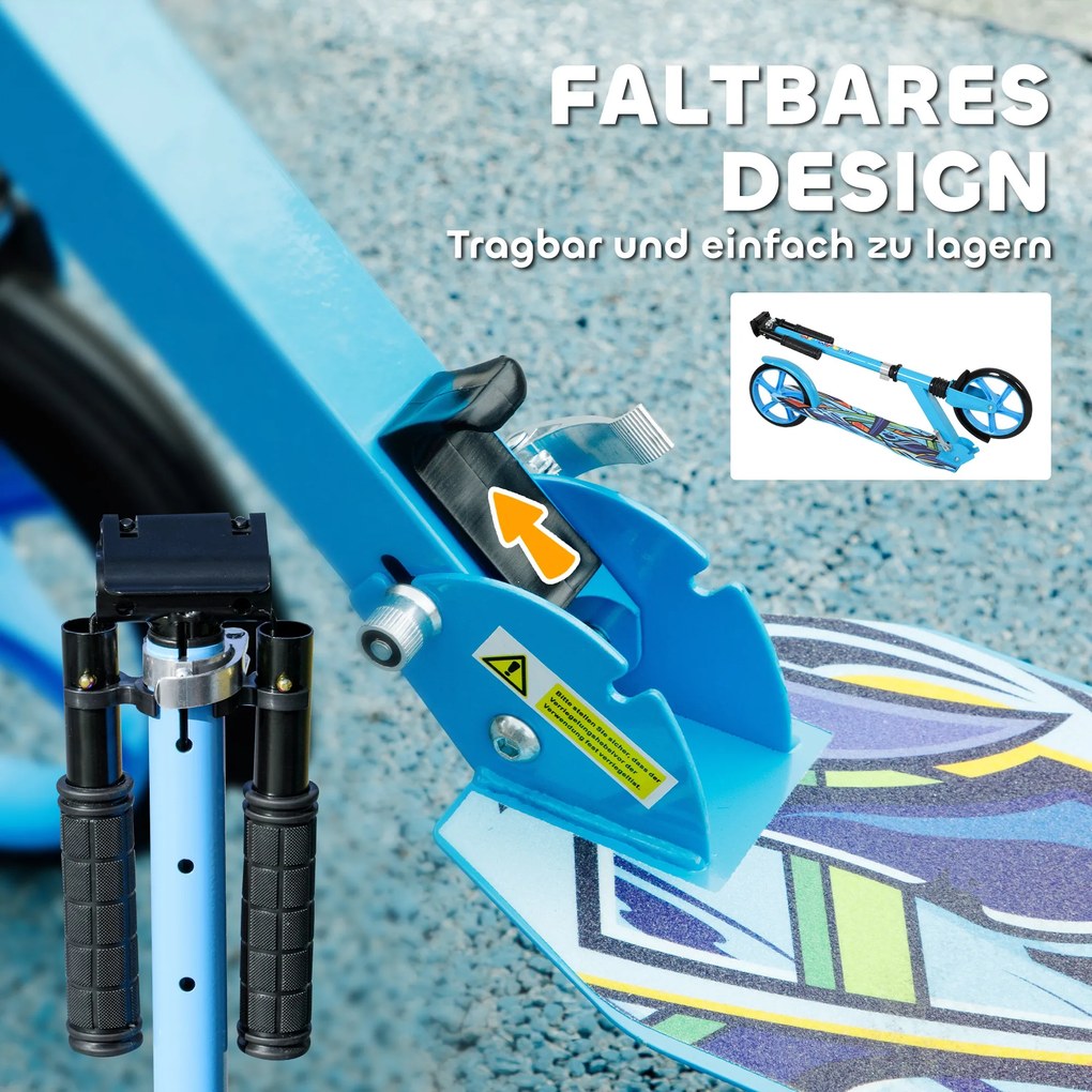 AIYAPLAY Hulajnoga Regulowana, z Hamulcem Tylnym, Składana, Udźwig 100 kg, Niebieska