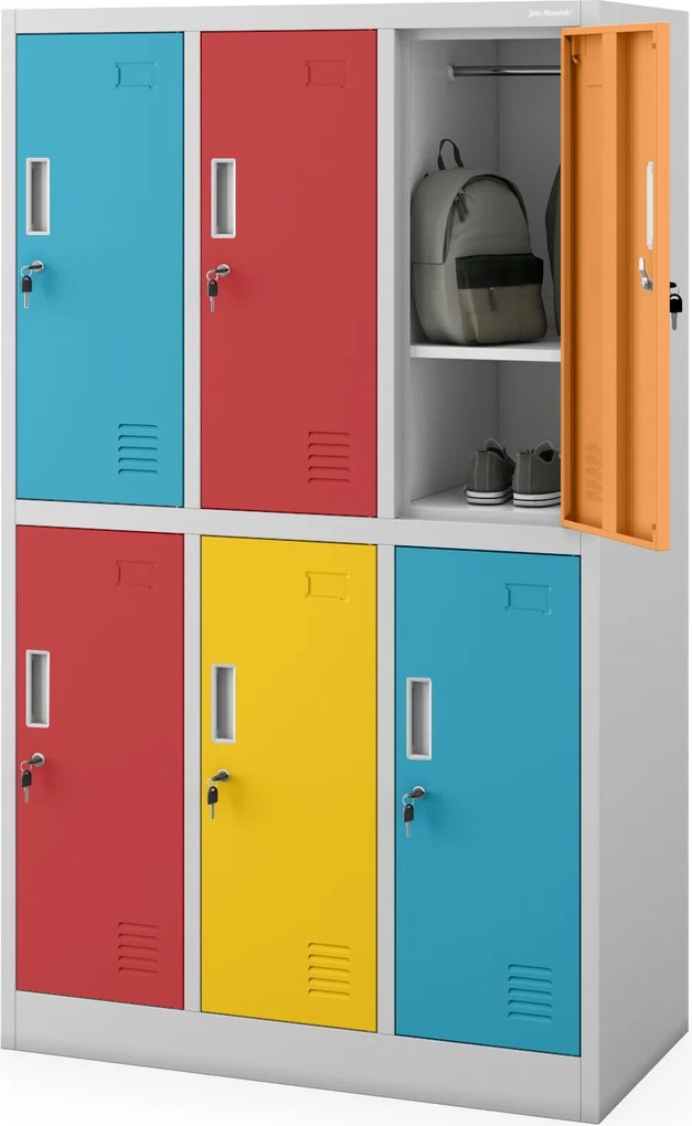Szafka szkolna BHP 6-komorowa szaro-wielokolorowa, 900x1500x450 mm: IGOREK
