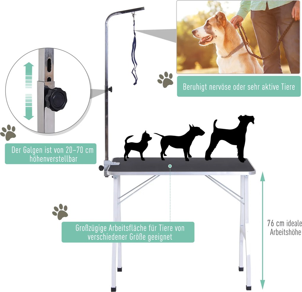 PawHut Stół Trymerski dla Psów Czarny z Regulacją Wysokości i Zawiesiem | Aosom PL