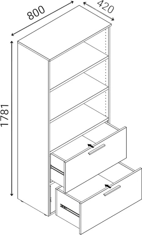Szafa z szufladami na teczki zawieszkowe PRIMO GRAY, 800 x 420 x 1781 mm, szary/wenge