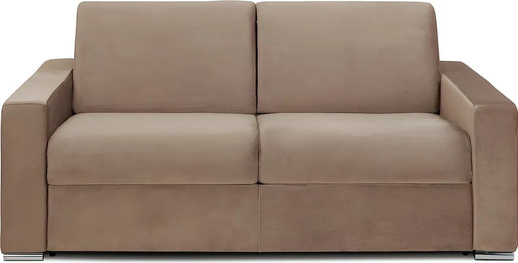 Kanapa 3-osobowa z ekspresowym mechanizmem rozkładania z weluru CALITO - Beżowy - Wymiary miejsca do spania: 140 cm - Materac 16 cm z pamięcią kształtu