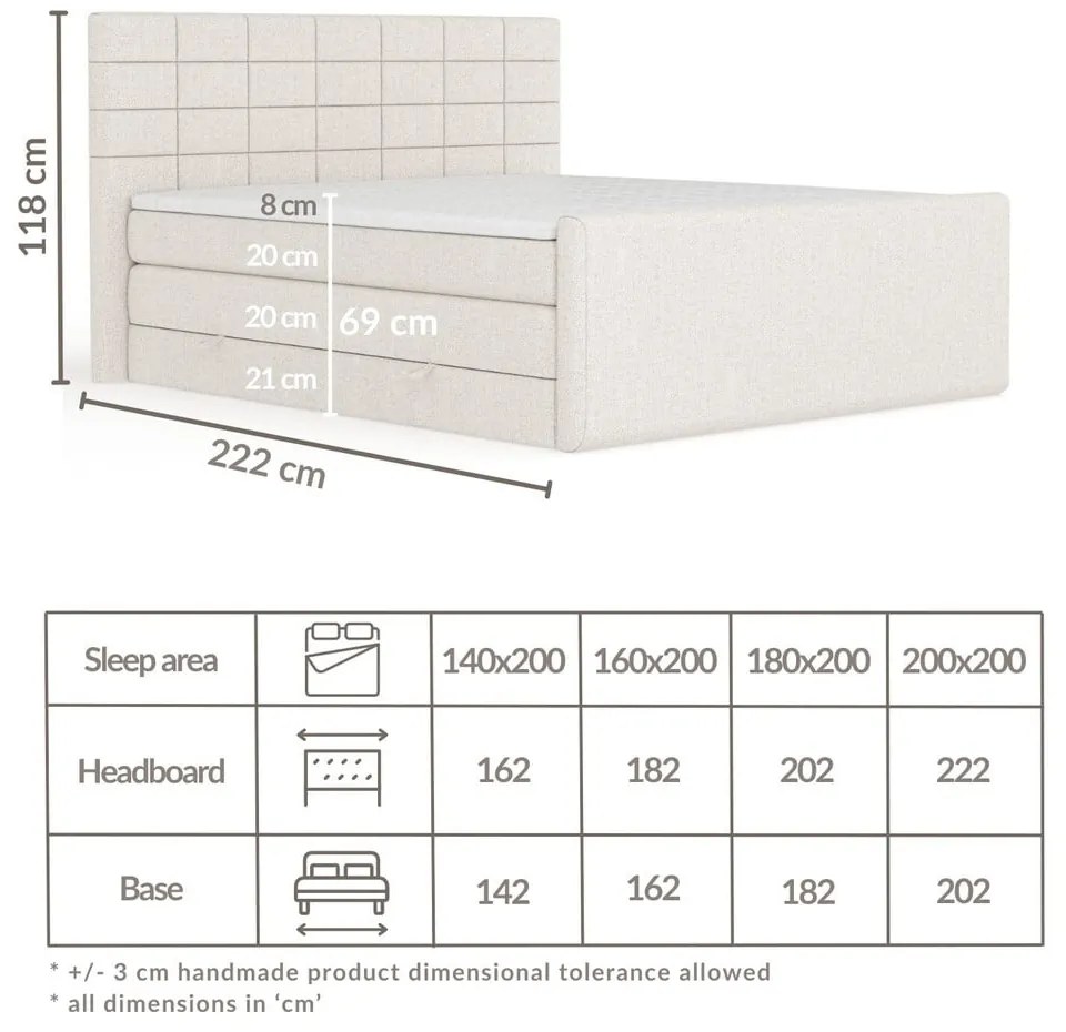Beżowe łóżko kontynentalne ze schowkiem 160x200 cm Ava – Maison de Rêve