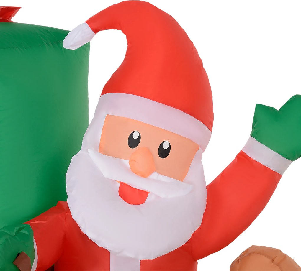 Outsunny Mikołaj na saneczkach z reniferem, dmuchany, z białym oświetleniem LED, 210 x 80 x 140 cm