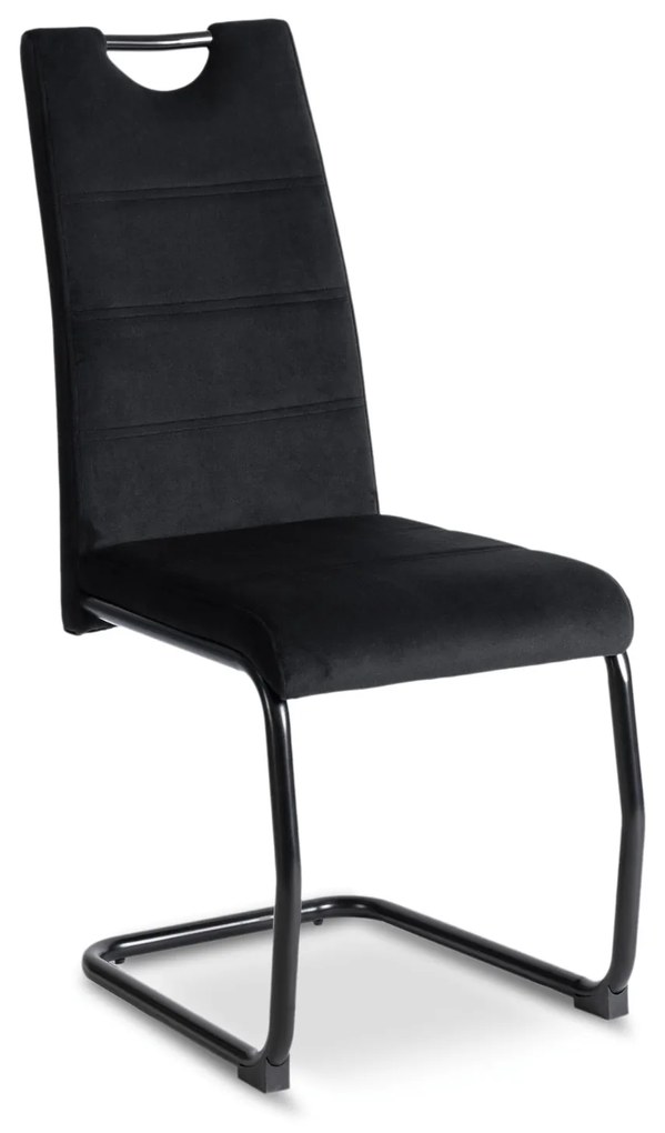 Krzesło Tapicerowane LOPEZ Czarne Na Płozach Welurowe Nowoczesne