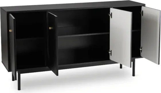 Komoda do Salonu MARLEN 155 cm Czarna Czterodrzwiowa Glamour