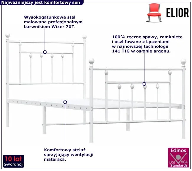 Białe metalowe łóżko pojedyncze 100x200 cm - Ringo