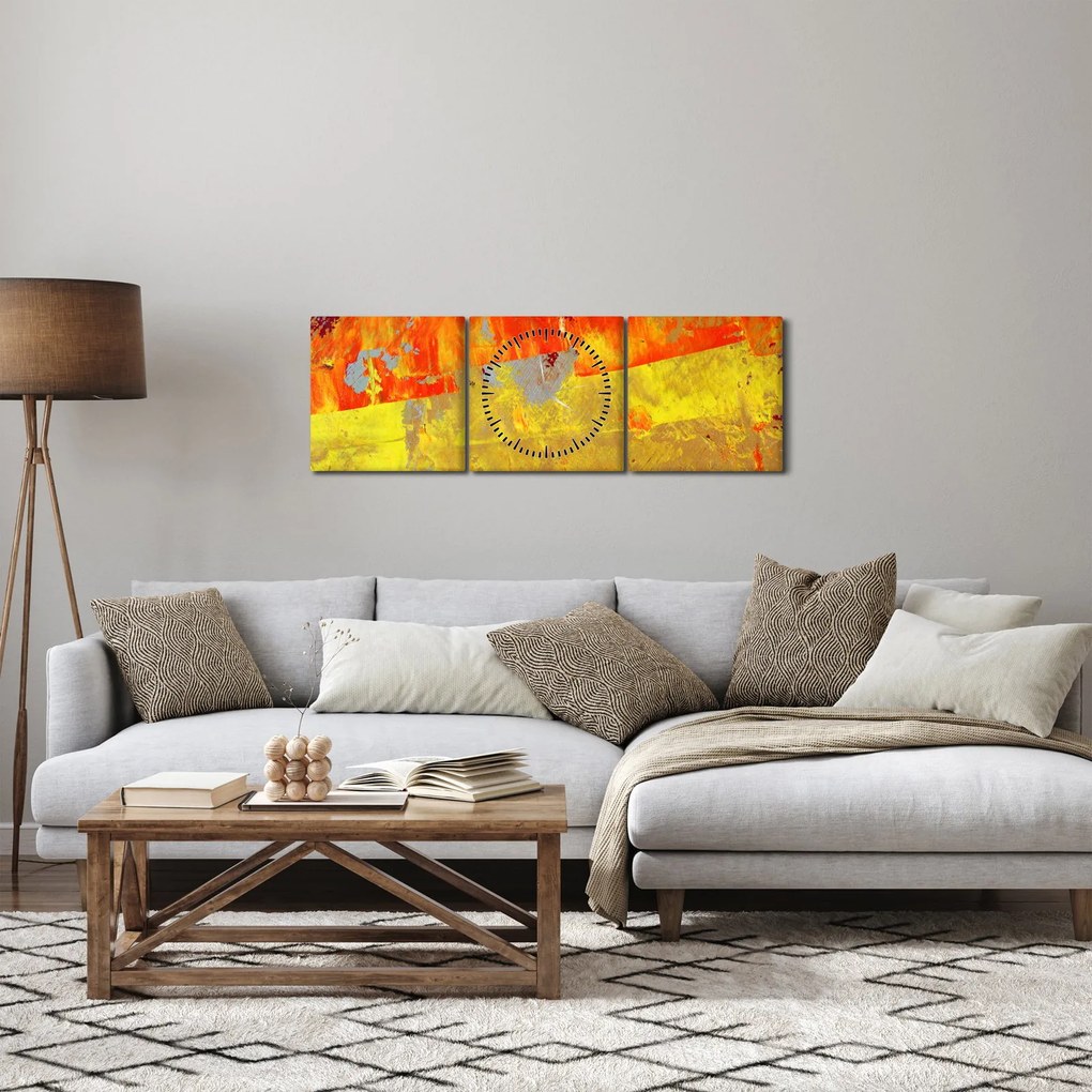 Obraz abstrakcji - malarstwo (z zegarem) (90x30 cm)