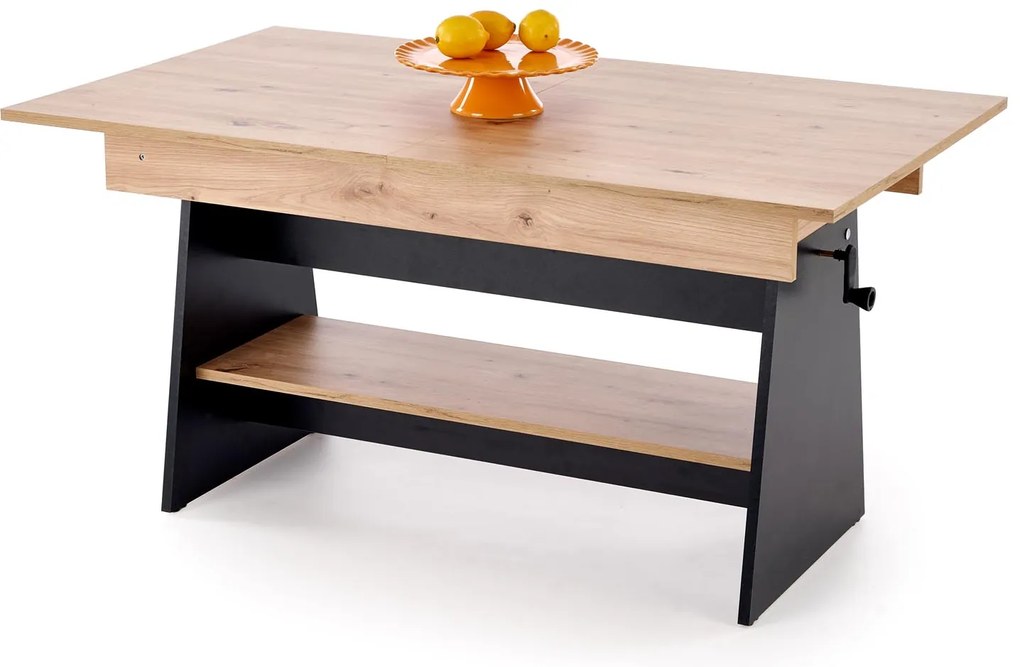 Rozkładany ławo-stół, podnoszony, dąb artisan/czarny 120-160/70/61-72 ERIKA