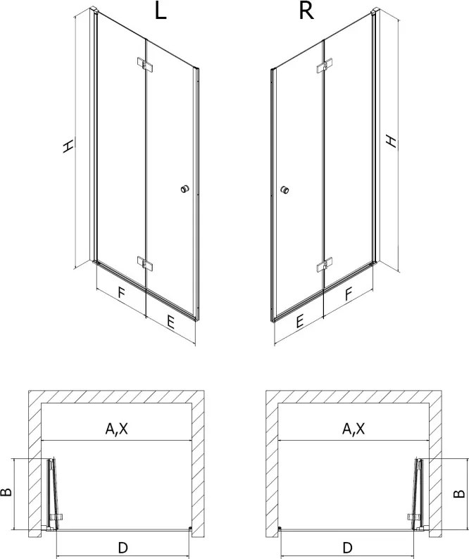 Mexen Mist-F drzwi prysznicowe składane lewe 60 cm, transparent, czarne - 8A6-060-000-70-00-L