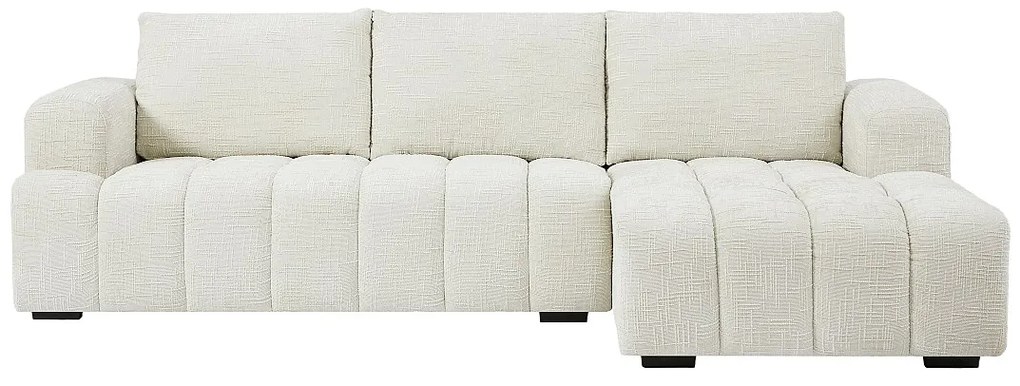 Kanapa narożna prawostronna z beżowej tkaniny teksturowanej BENOLA