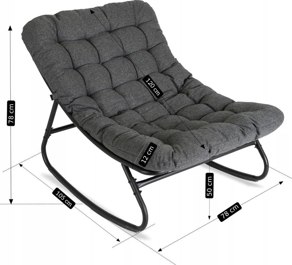 Bujany fotel na taras Aurora - bujak ogrodowy z pikowaną poduchą, szary