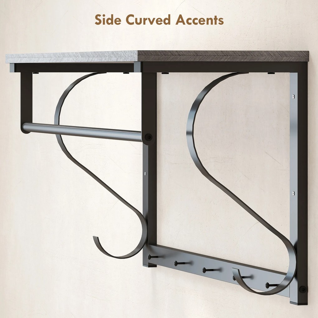 HOMCOM Wieszakiem Ściennym, Haczyki na Ubrania, 5 Haczykóww, Górna Półka, Wszechstronny, Szary