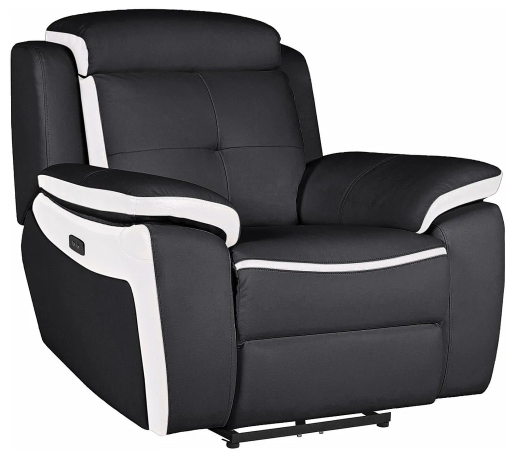 Fotel ANGELIQUE ze skóry, z elektryczną funkcją relax – kolor czarny i biały.