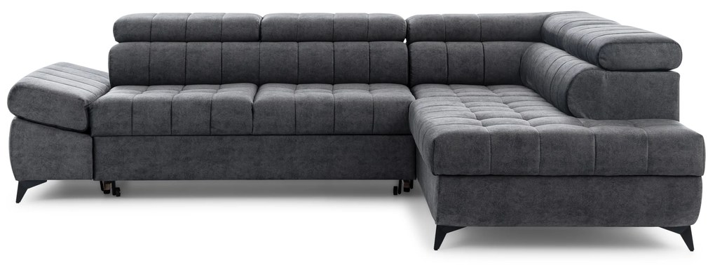 Narożnik prawostronny Valoris L z funkcją spania - grafitowy welur hydrofobowy Zetta 305