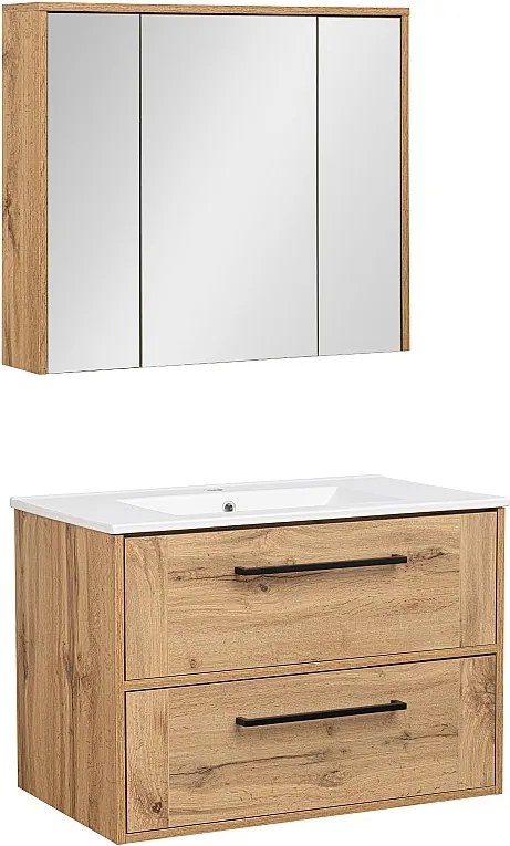 Zestaw Łazienkowy 80cm Vivien Dąb Wotan Szafka z Lustrem