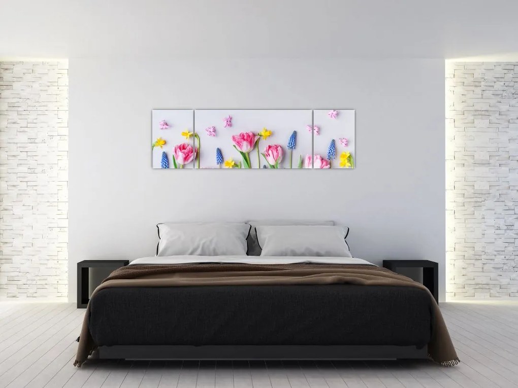 Obraz wiosennych kwiatów (170x50 cm)