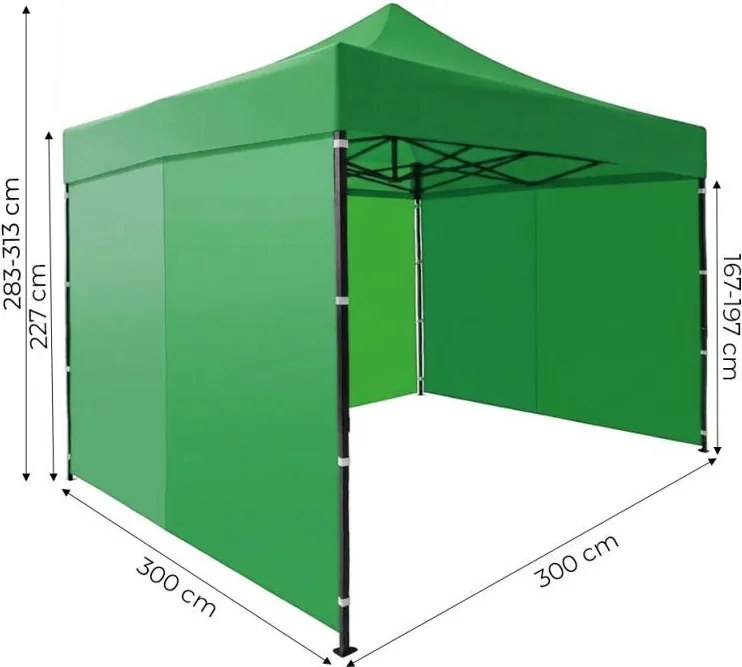 Pawilon ogrodowy eventowy FGA9, 3x3 m, automatyczny ze ściankami - namiot zamykany, zielony