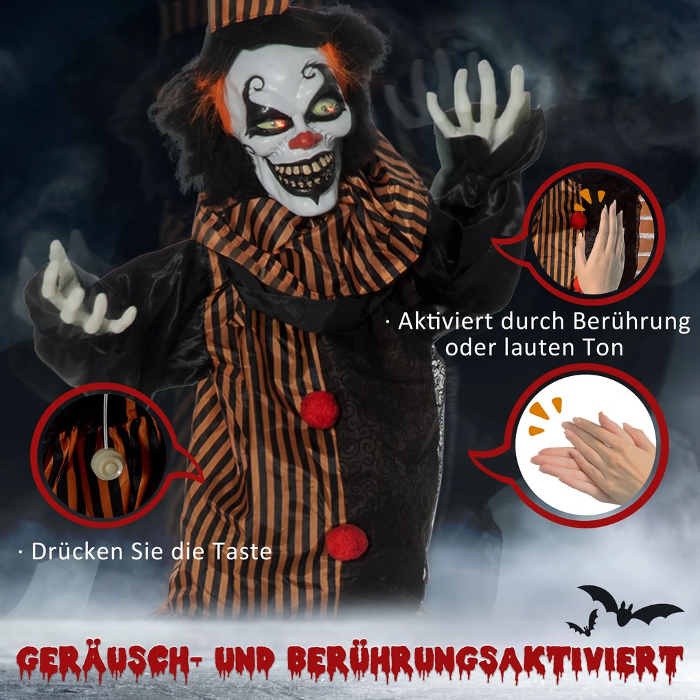 Outsunny Dekoracja Halloween Horror Clown ze specjalnymi efektami i dźwiękiem 100 cm x 18 cm x 153 cm