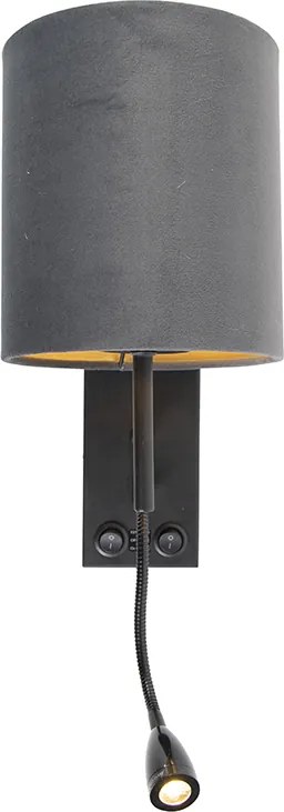 Inteligentna lampa ścienna czarna z abażurem z ciemnoszarego weluru, w tym WiFi A60 - Stacca