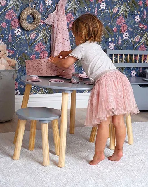 Srebrny okrągły stolik z krzesełkami dla dzieci W6-L38