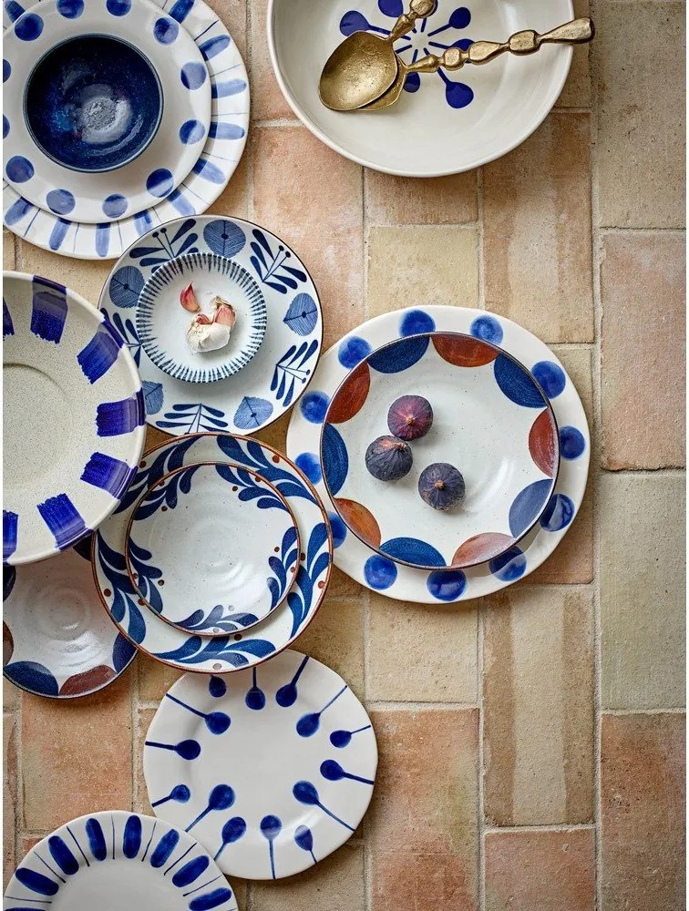 Biało-niebieskie kamionkowe talerze zestaw 3 szt. ø 28 cm Linora – Bloomingville