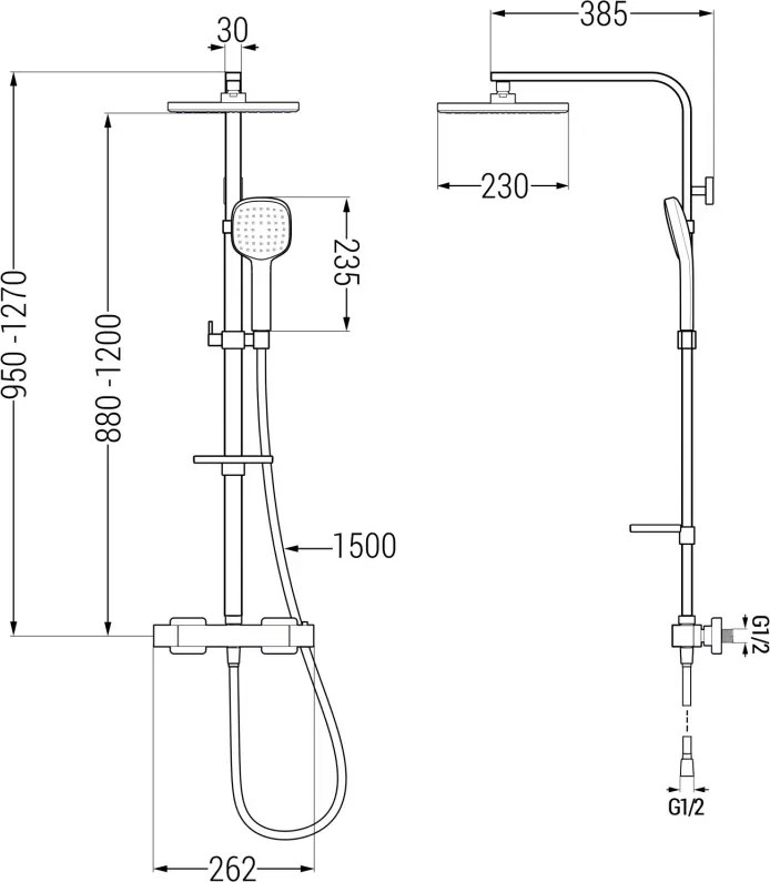Mexen CQ33 zestaw prysznicowy natynkowy z deszczownicą i baterią termostatyczną, czarny - 772503395-70