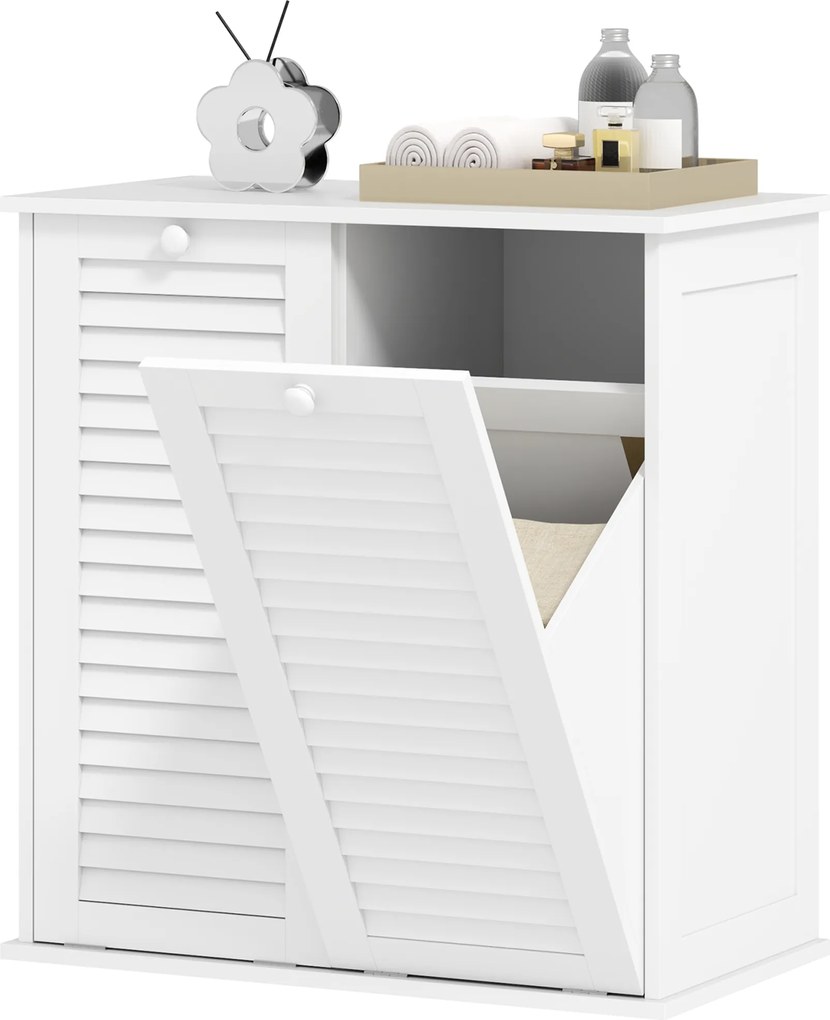 HOMCOM Szafka na Pranie, 2 kosze klapowe na bieliznę, 2 drzwi z lamelami, 70 x 38 x 73 cm, Biały