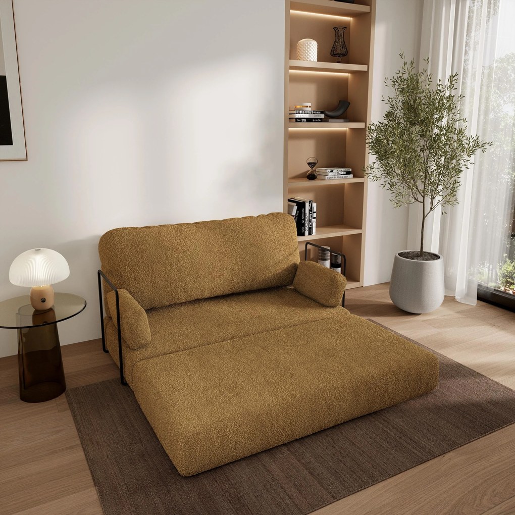 Masseno Sofa piankowa KESTE z funkcją spania, Kanapa z pianki do salonu, Bezmontażowa, Tkanina bucle – Miodowy QUELLE 17