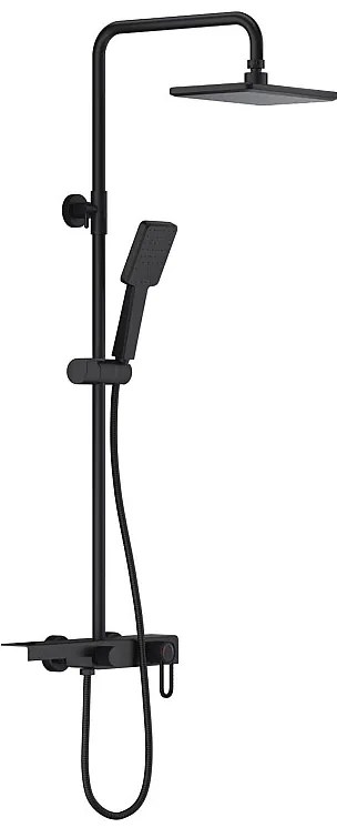 Kolumna prysznicowa ze stali nierdzewnej z półeczką - Czarny mat - Regulowana wysokość - JIZEO