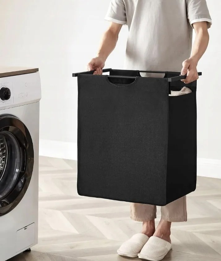 Kosz na pranie wolnostojący z półką industrialny loft drewniany retro 72 cm