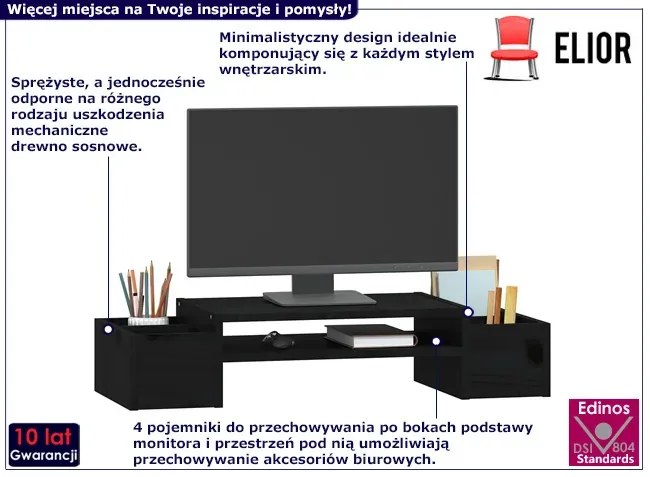 Drewniana czarna nadstawka na biurko - Svorini