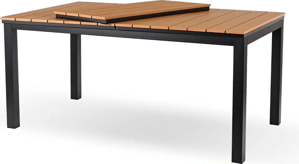 Rozkładany stół ogrodowy, kompozytowy Castello 140-180 cm, blat dąb, podstawa czarna