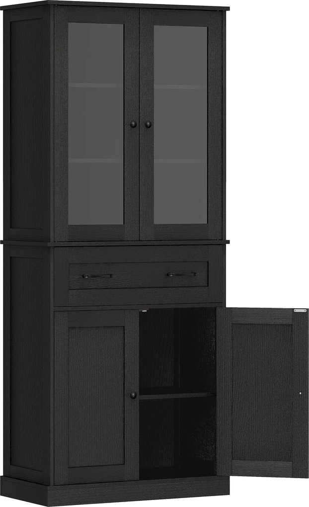HOMCOM Szafka kuchenna, bufet, front akrylowy, szuflady, 76 x 40 x 182,5 cm, czarny | Aosom PL