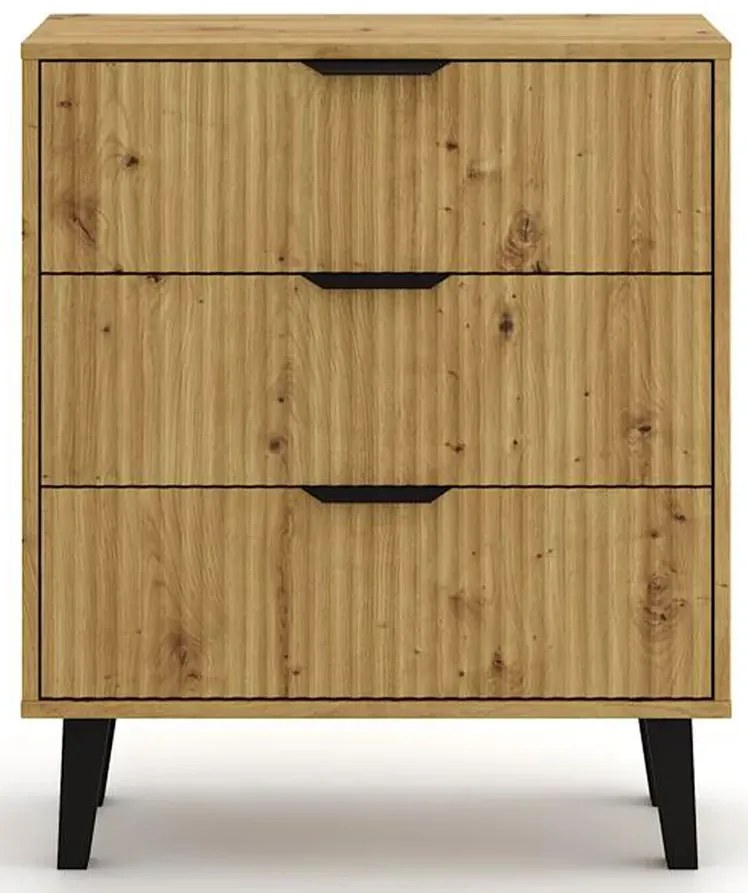Komoda ryflowana z 3 szufladami dąb artisan N2-Z51