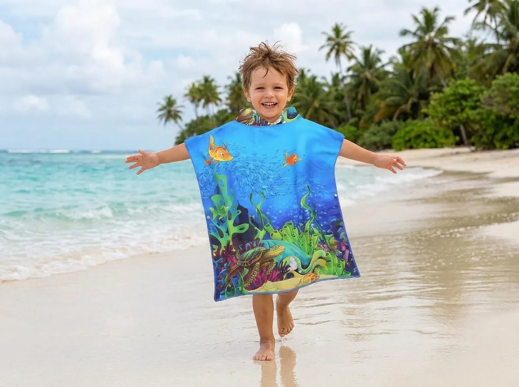 Kolorowe dziecięce poncho LAGOON TREASURE Rozmiar: 60 x 120 cm