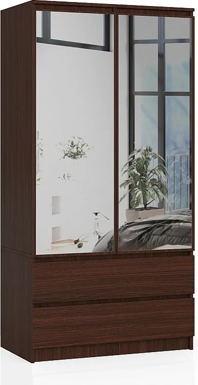 Szafa AKORD S90 Wenge 90 cm z lustrem 2 drzwi 2 szuflady kolor Wenge mat 4 półki 90x51x180 cm