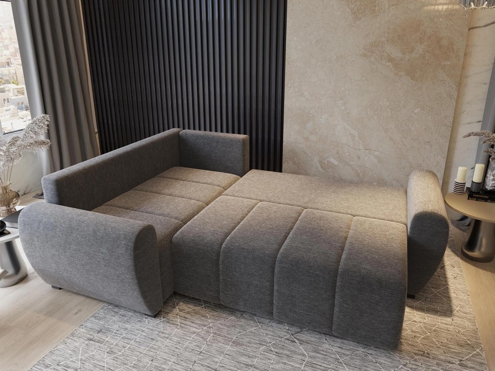 Masseno Narożnik MADISON z funkcją spania i pojemnikiem na pościel Narozniki L, Rozkładana sofa - Szary, PAROS 06