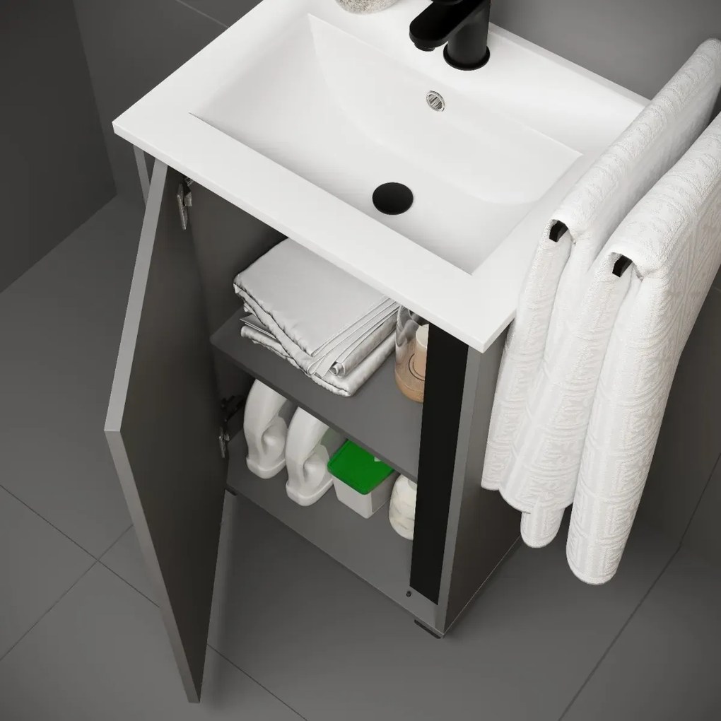 Zestaw Szafka z umywalką FOX 49 cm chinchilla szara/czarna KROFAM