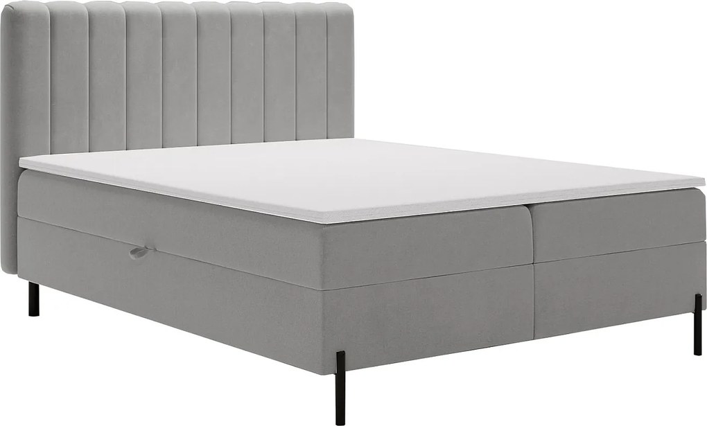 Emporius Florence Box łóżko z materacem 180x200 - pojemnik, topper - łóżko dwusobowe 180x200 cm, nowoczesny styl - tkanina aksamitna, jasny szary (Komodo 20)