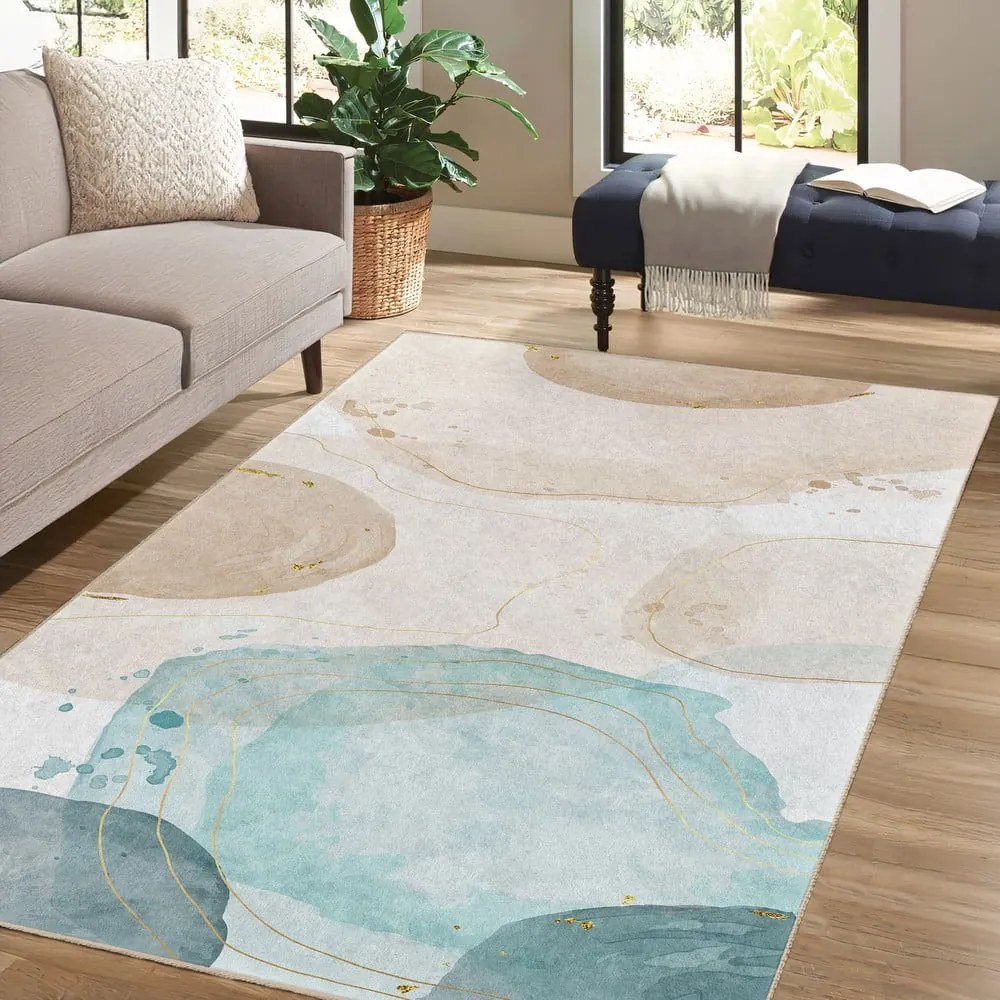 Kremowo-turkusowy chodnik odpowiedni do prania 80x200 cm Puddle – Mila Home