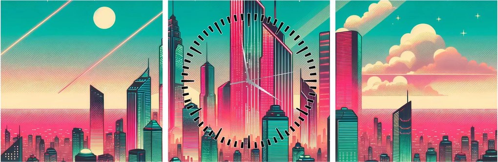 Obraz – Metropolia w stylu pop-art (z zegarem) (90x30 cm)