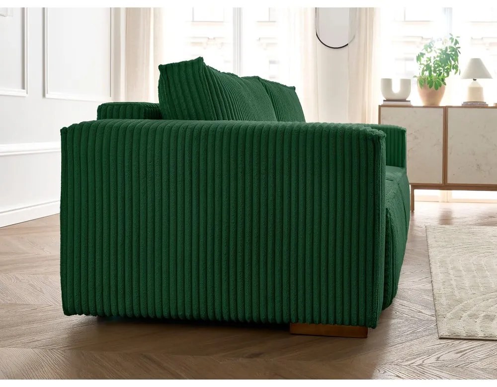 Zielona sztruksowa rozkładana/ze schowkiem sofa 244 cm Chelsea – Bobochic Paris