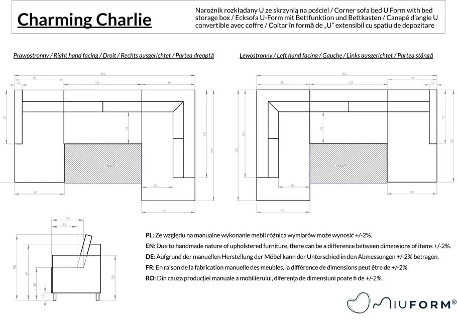 Beżowy rozkładany narożnik (lewostronny/w kształcie litery U) Charming Charlie – Miuform