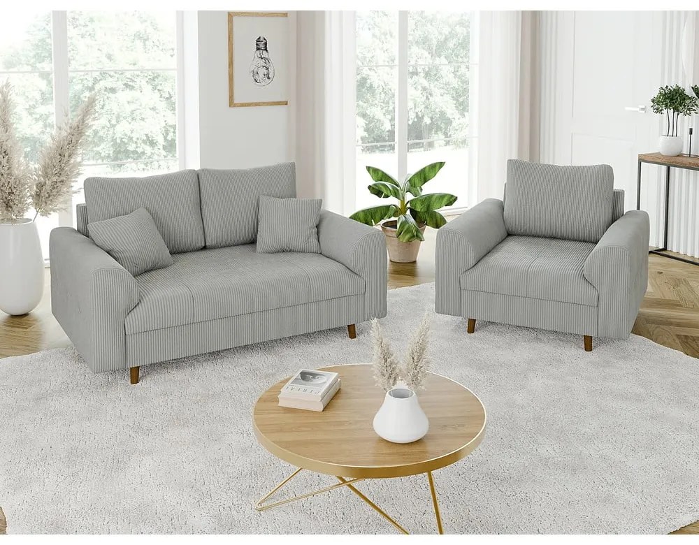 Jasnoszara sztruksowa sofa 150 cm Ariella – Ropez