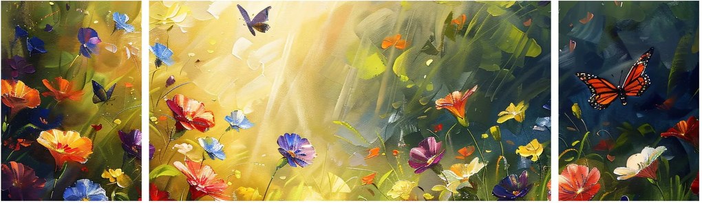 Obraz - Wiosenna łąka kwiatowa, malarstwo (170x50 cm)