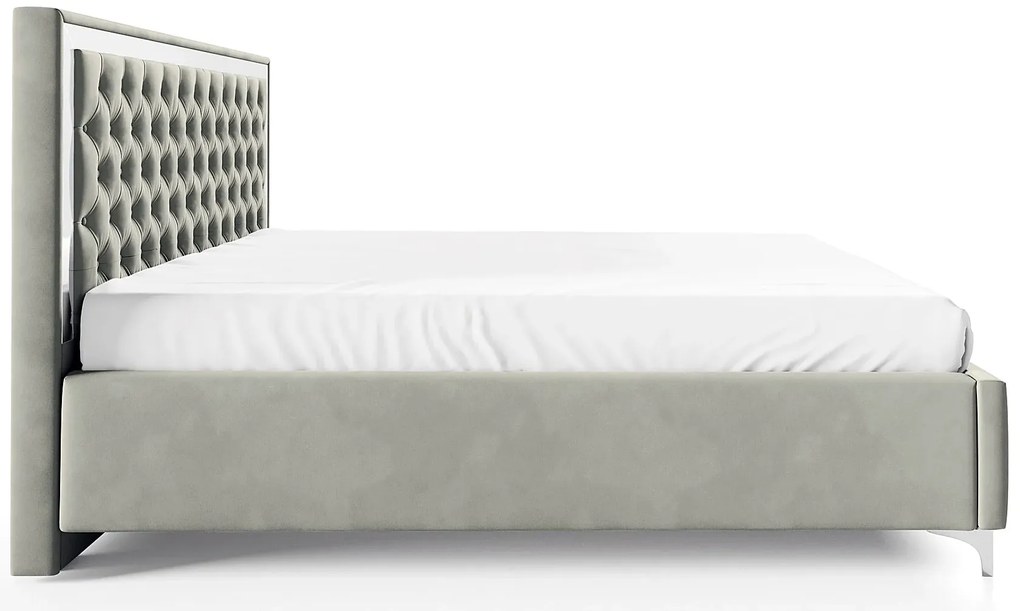 Szare łóżko tapicerowane w stylu glamour E6-P48