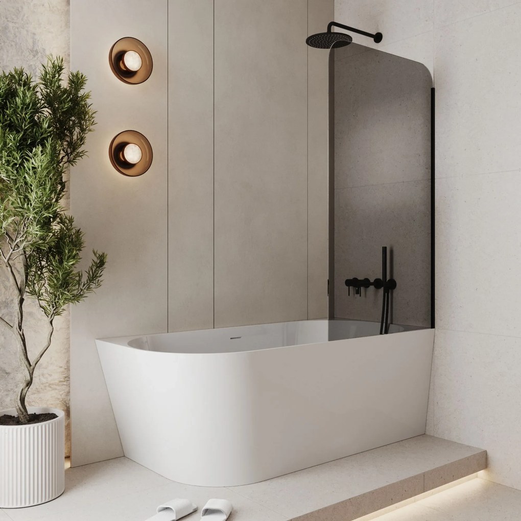 Parawan nawannowy prostokątny MOLIS Square Grafit szkło grafitowe | Różne rozmiary : Kolor profili kabiny - Miedz szczotkowana, Rozmiar - 70x140 cm